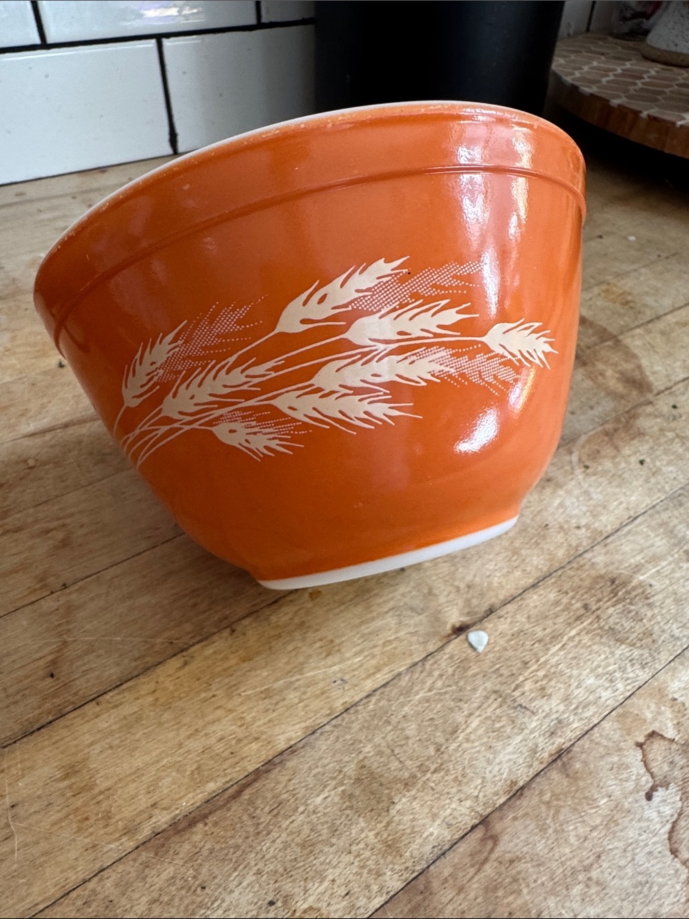 PYREX small Orange Ceramic Bowl with Wheat Motif - Autumn Harvest